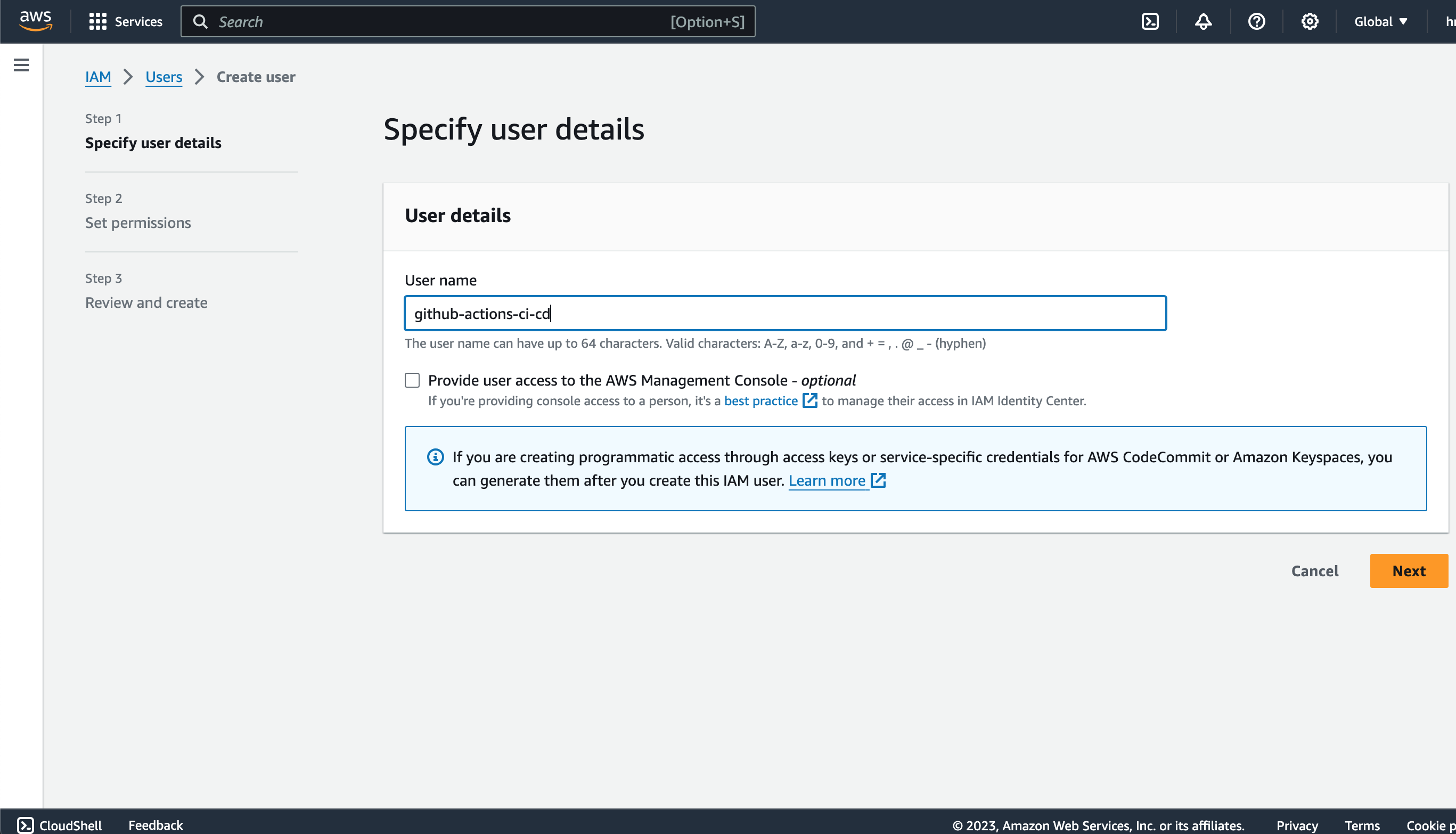 Creating an IAM User