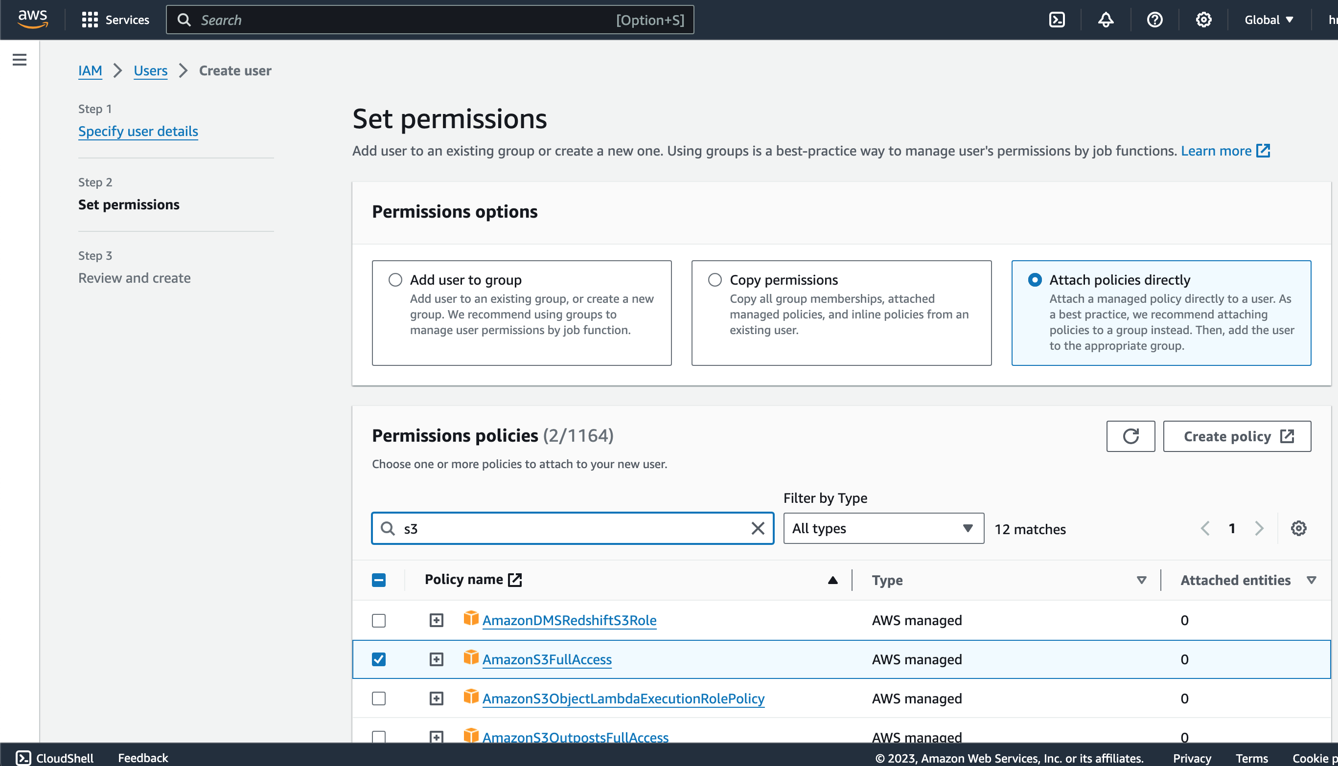 Defining IAM user policies